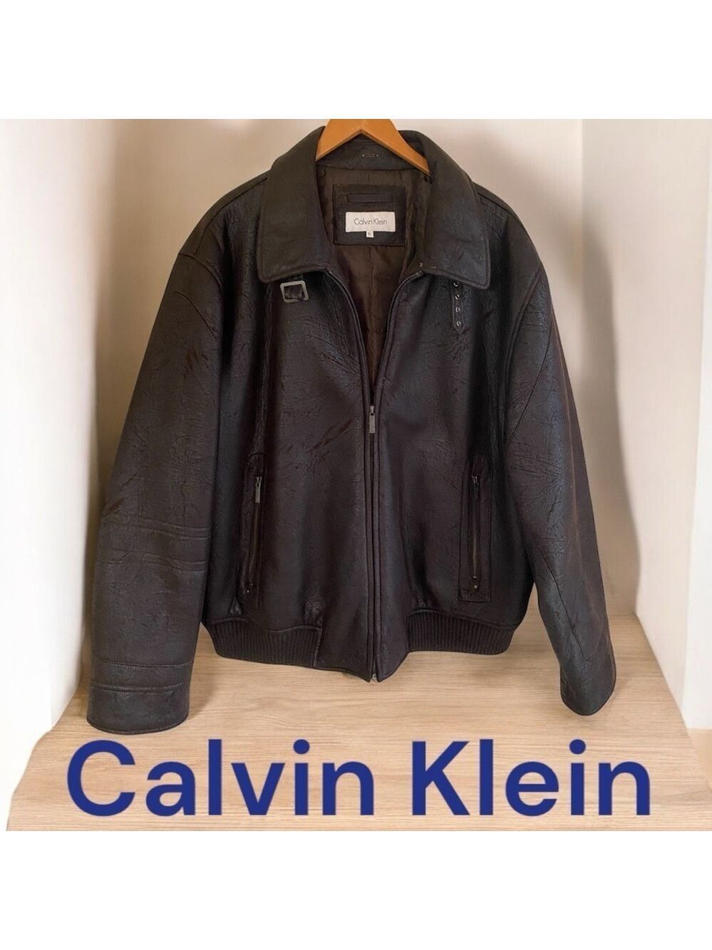 Calvin Klein-XL men’s brown faux suede winter jacket. Zip front & pockets. EUC!!
